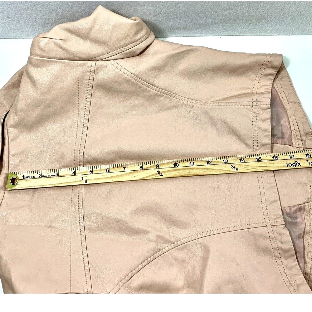 Womens Moto Jacket Size Medium Edgy Biker Pale Pink‎ Faux Leather Zip Up - Picture 10 of 10